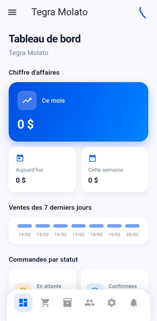 Tableau de bord Kwata sur mobile